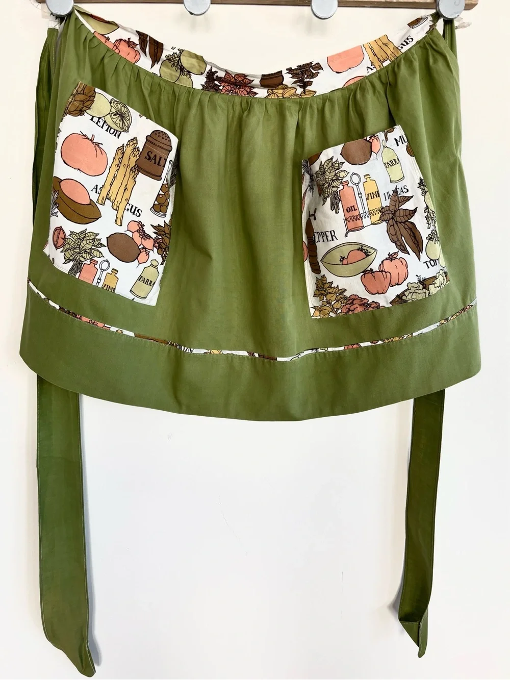 Vintage Handmade Half Apron with Vegetable Print Pockets
